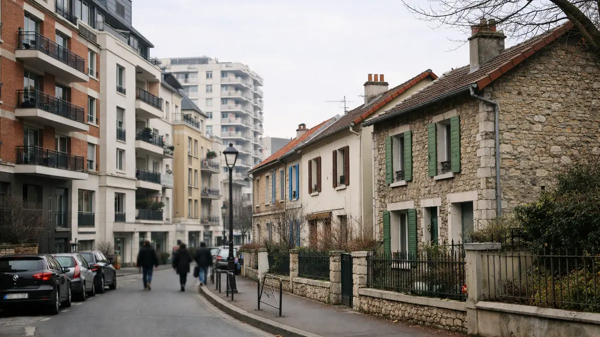 Rue à Montreuil avec immeubles et maisons