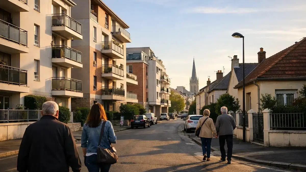 Rue à Orléans avec immeubles et maisons individuelles