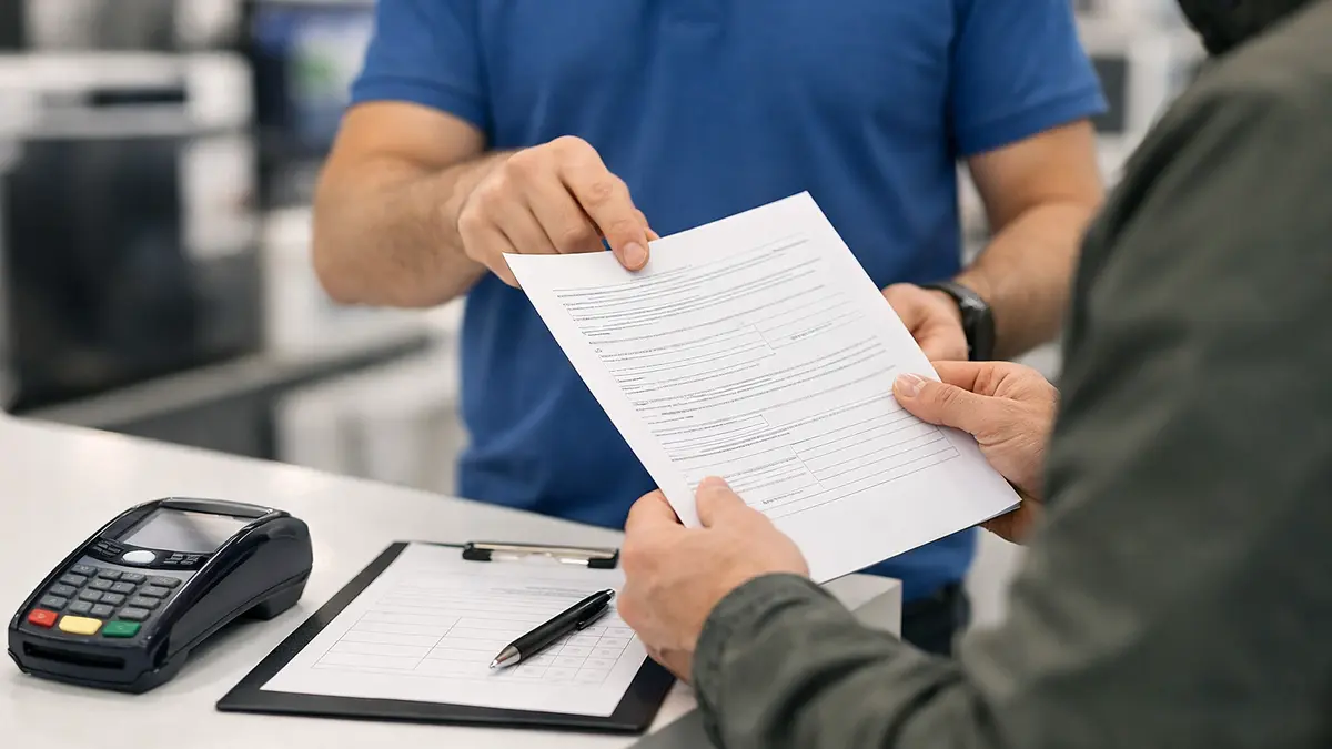 Client et vendeur examinant des conditions de financement en magasin