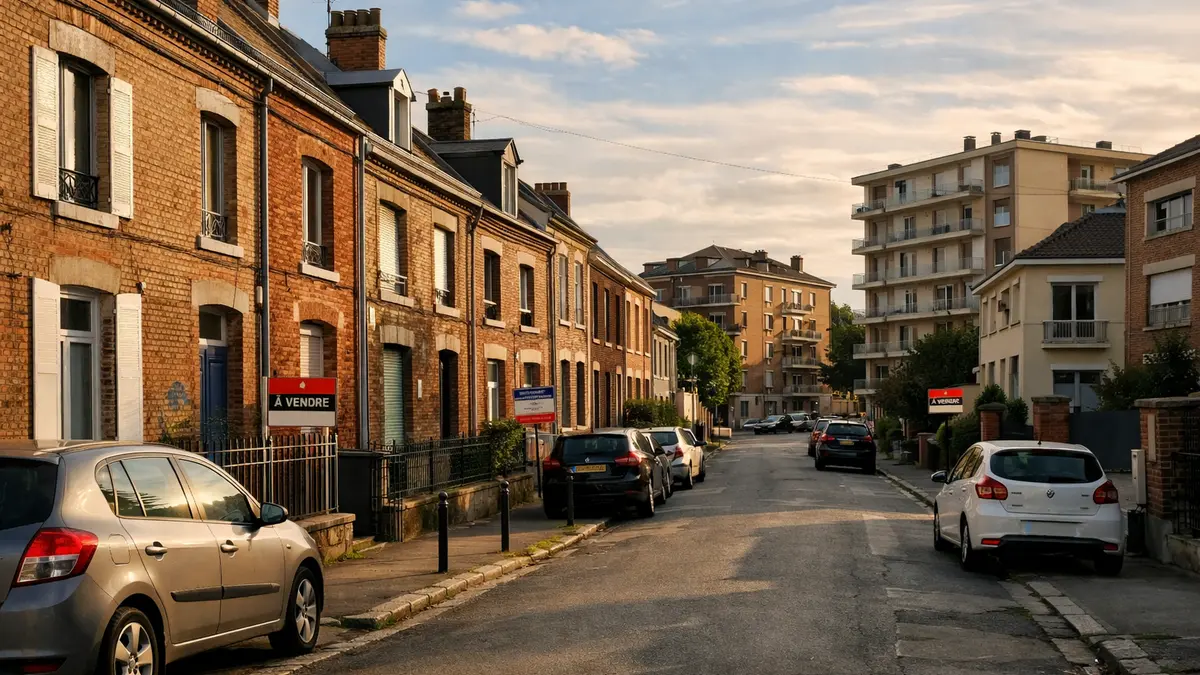 Rue résidentielle à Amiens avec logements