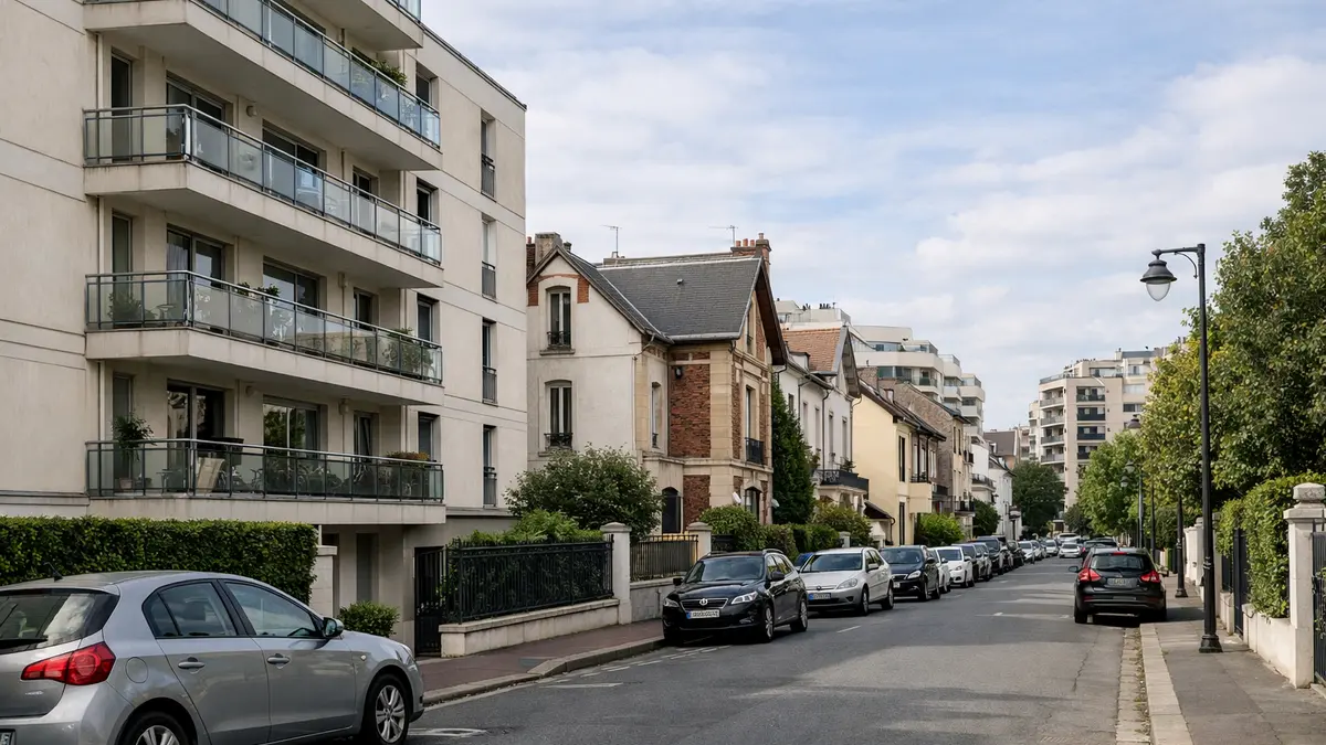 Rue résidentielle à Boulogne-Billancourt avec logements