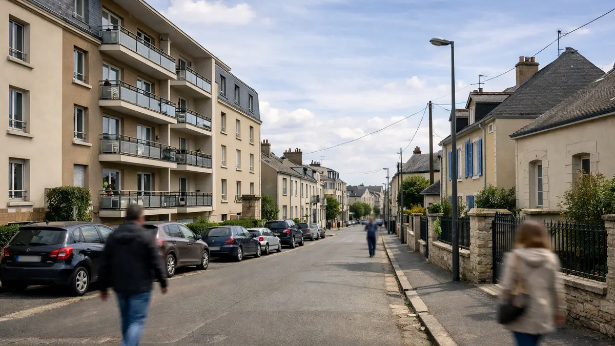 Rue au Mans avec immeubles et maisons, illustration du marché immobilier