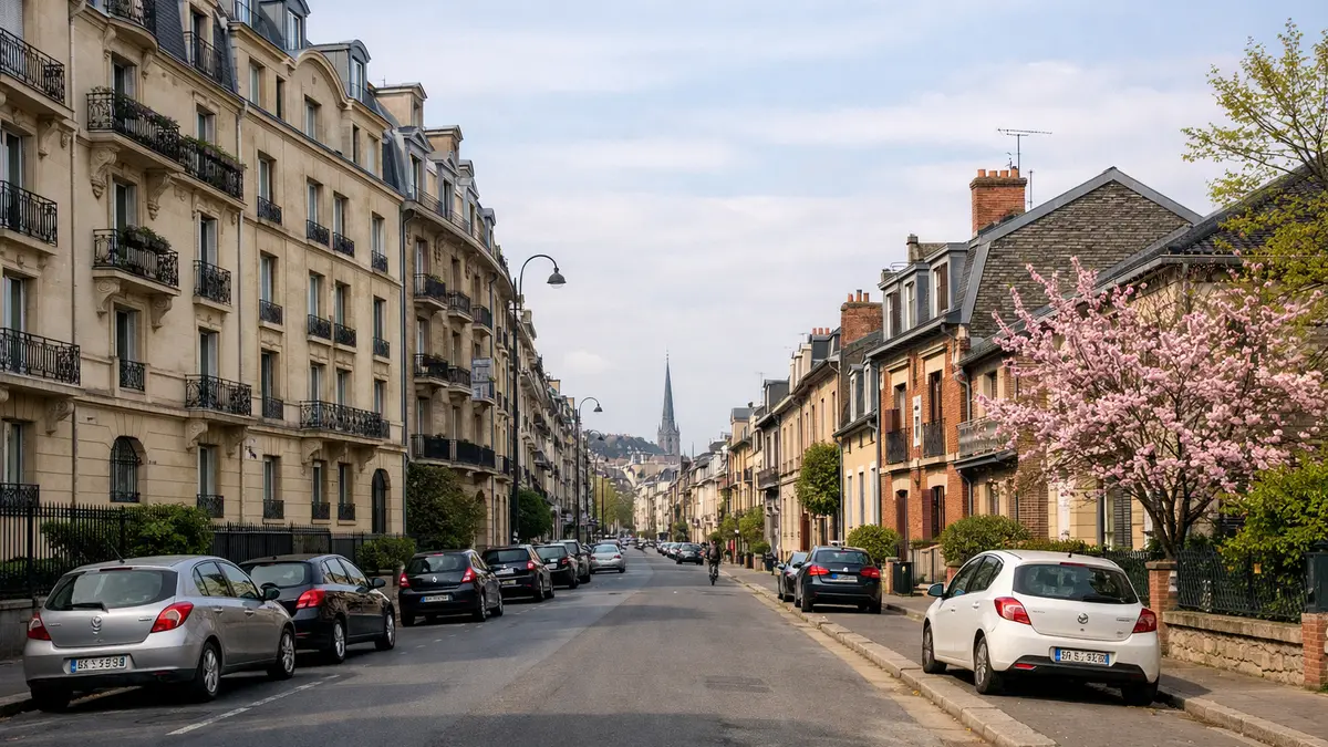 Rue de Reims mêlant immeubles et maisons