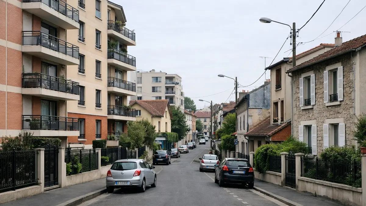 Rue résidentielle à Saint-Denis avec immeubles et maisons