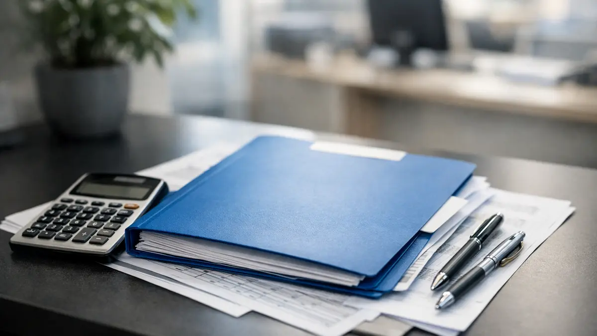 Dossier de prêt immobilier et documents bancaires sur un bureau