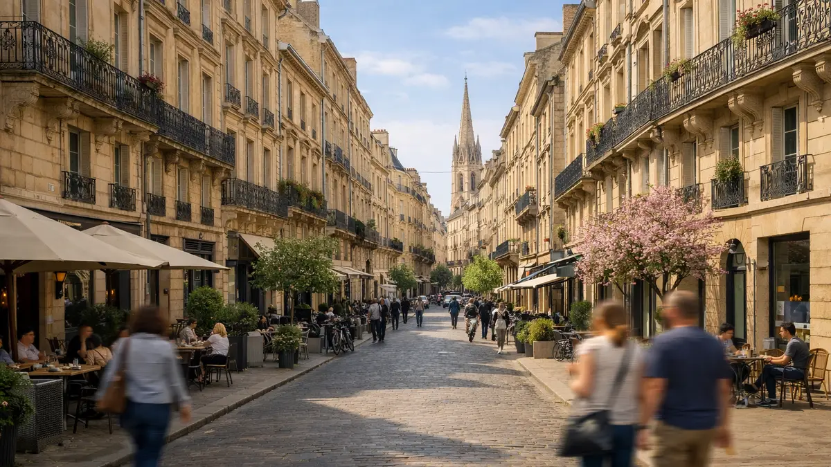 Rue bordelaise illustrant le marché immobilier local