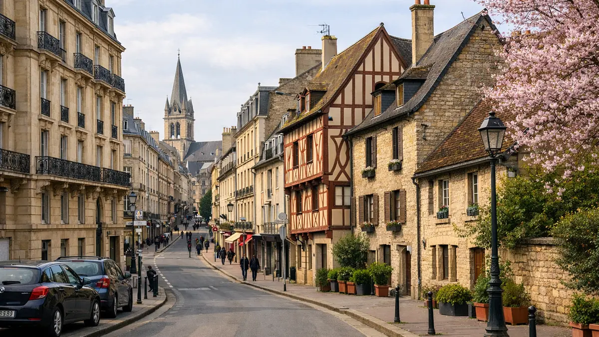 Rue résidentielle à Caen illustrant le marché immobilier