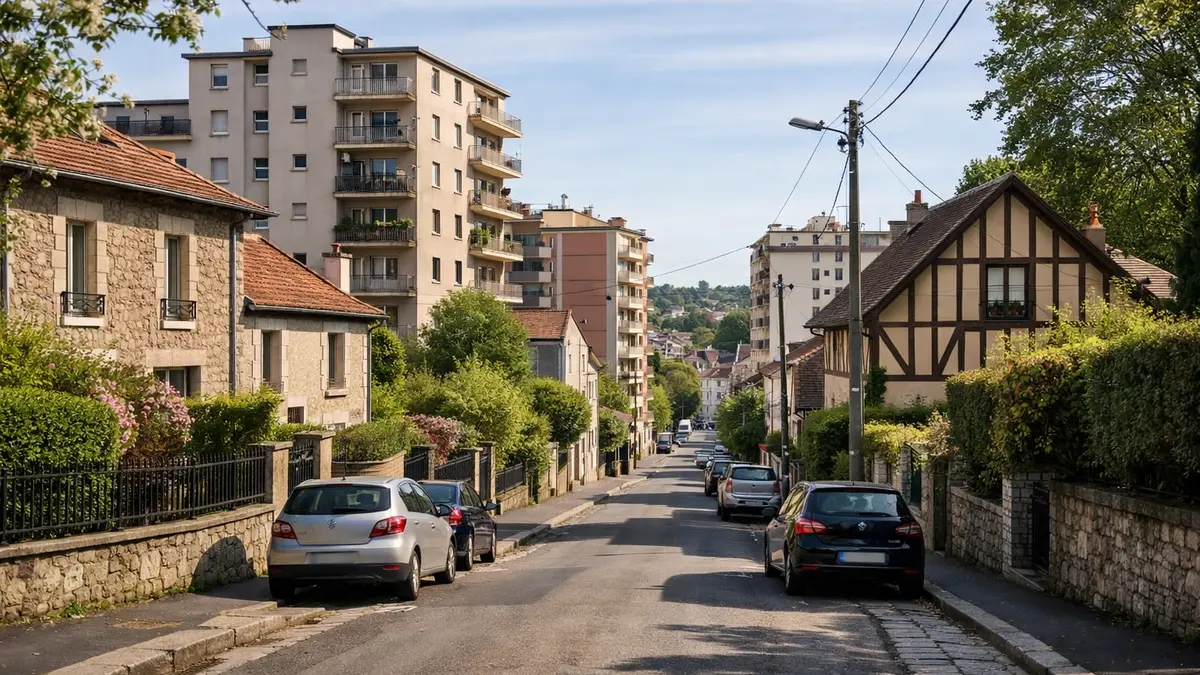 Rue résidentielle à Limoges, immeubles et maisons
