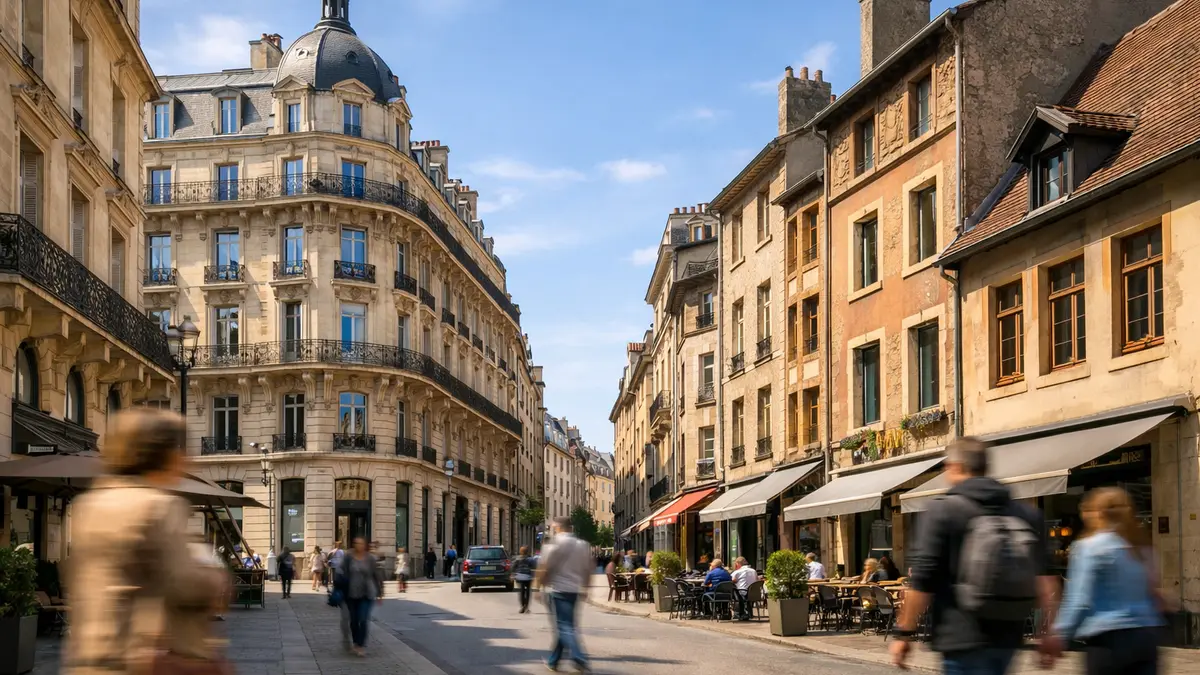 Rue du centre-ville de Nancy et immeubles résidentiels