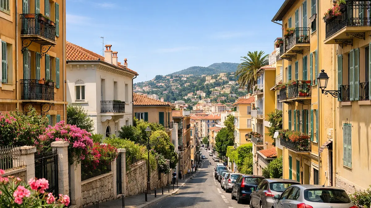 Rue à Nice avec immeubles et maisons