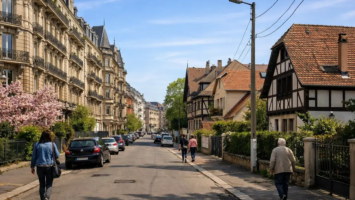 Rue résidentielle à Strasbourg au printemps
