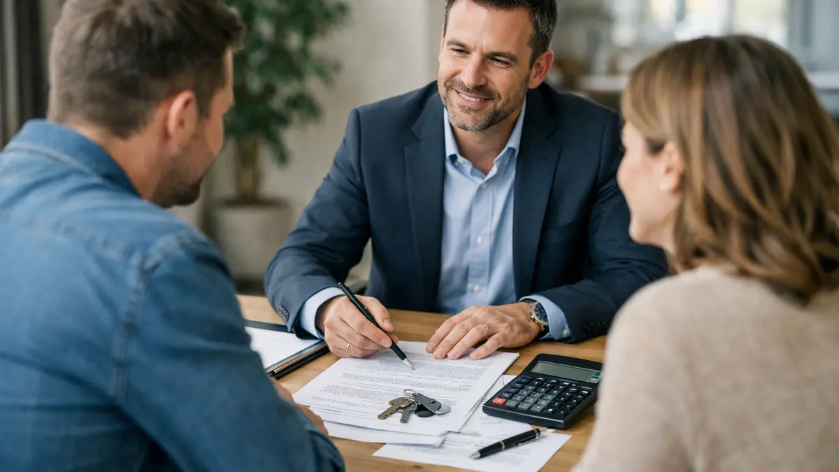 Un couple échange avec un conseiller bancaire sur un prêt immobilier