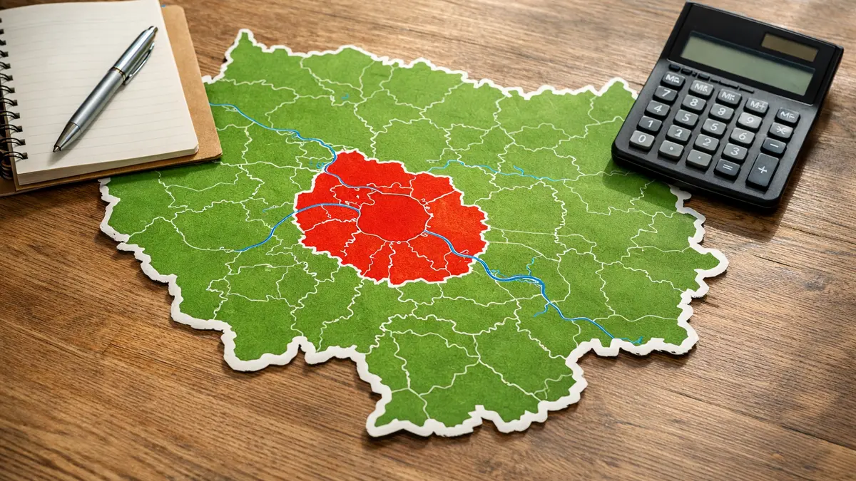 Carte de l’Île-de-France avec Paris et la grande couronne mises en évidence