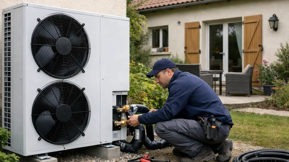 Installation d’une pompe à chaleur devant une maison