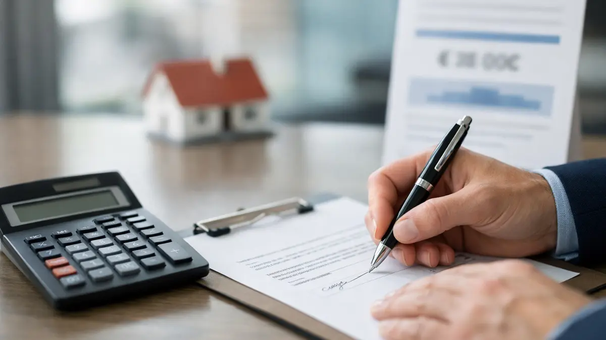 Signature d’un dossier de crédit immobilier en banque
